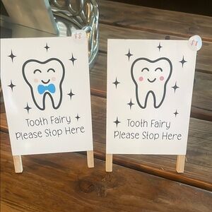 Tooth Fairy Stop Here Sign with Blue Bow